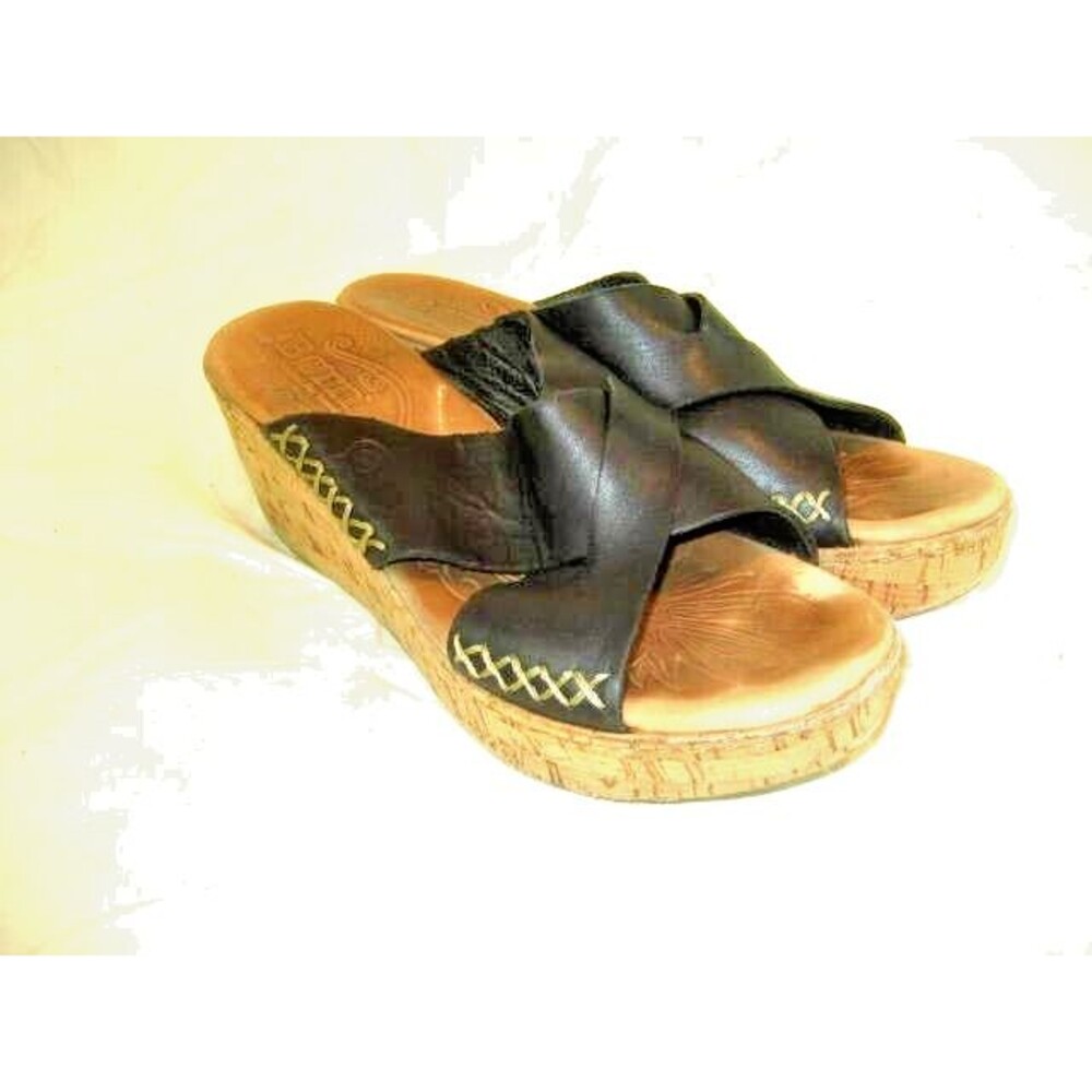 Womens Born Black Kapiti Leather Cork Platform Wedge Chunky Sandals sz 7